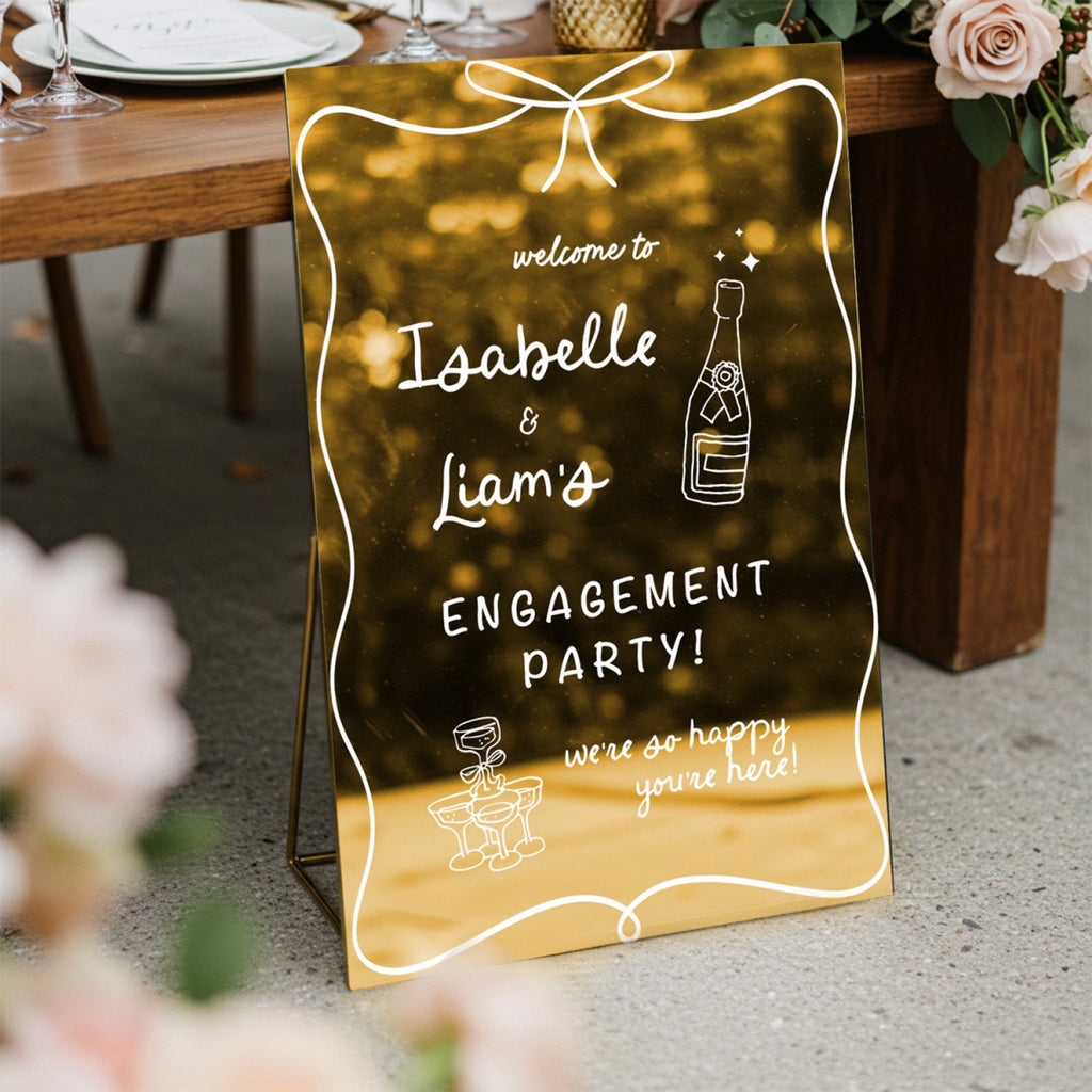 Engagement Party Welcome Sign, Hand Drawn Style Champagne Engagement Sign - SpeedyOrders
