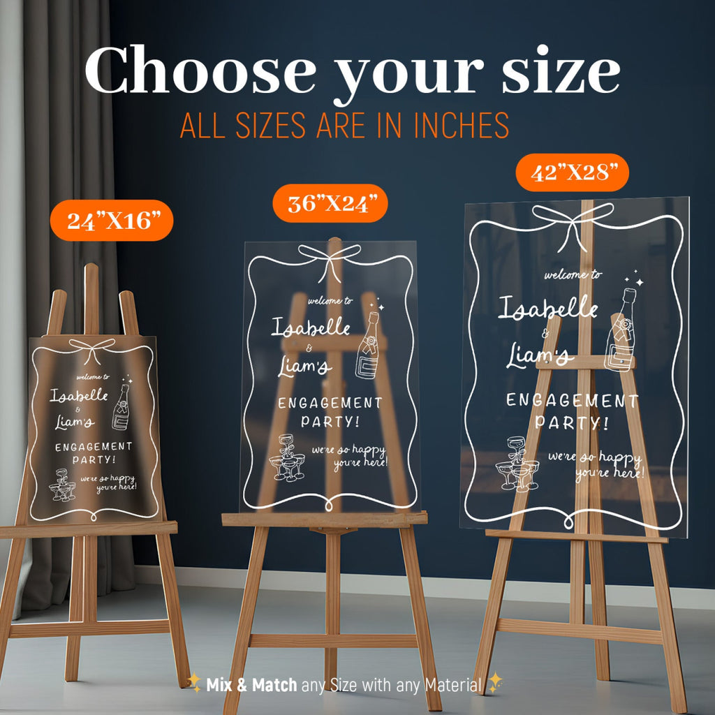 Engagement Party Welcome Sign, Hand Drawn Style Champagne Engagement Sign - SpeedyOrders