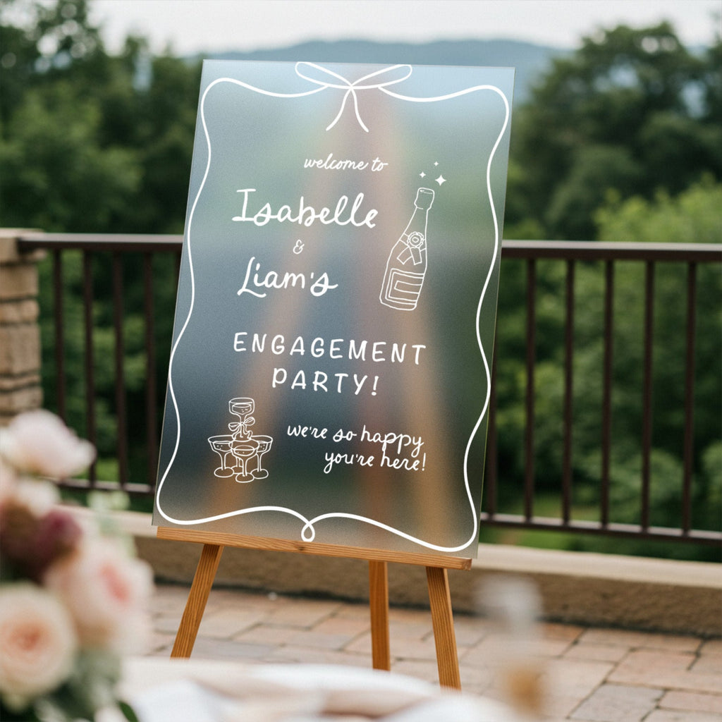 Engagement Party Welcome Sign, Hand Drawn Style Champagne Engagement Sign - SpeedyOrders