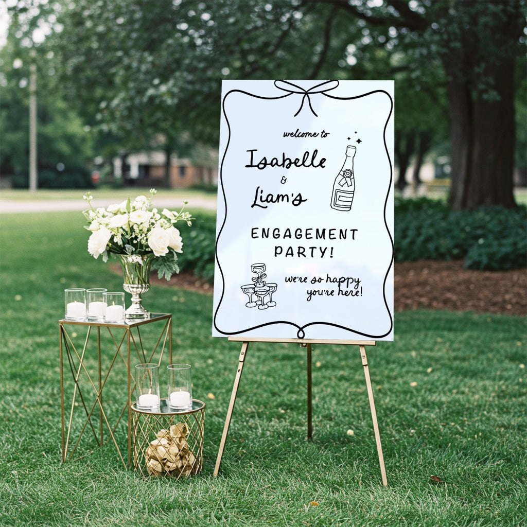 Engagement Party Welcome Sign, Hand Drawn Style Champagne Engagement Sign - SpeedyOrders