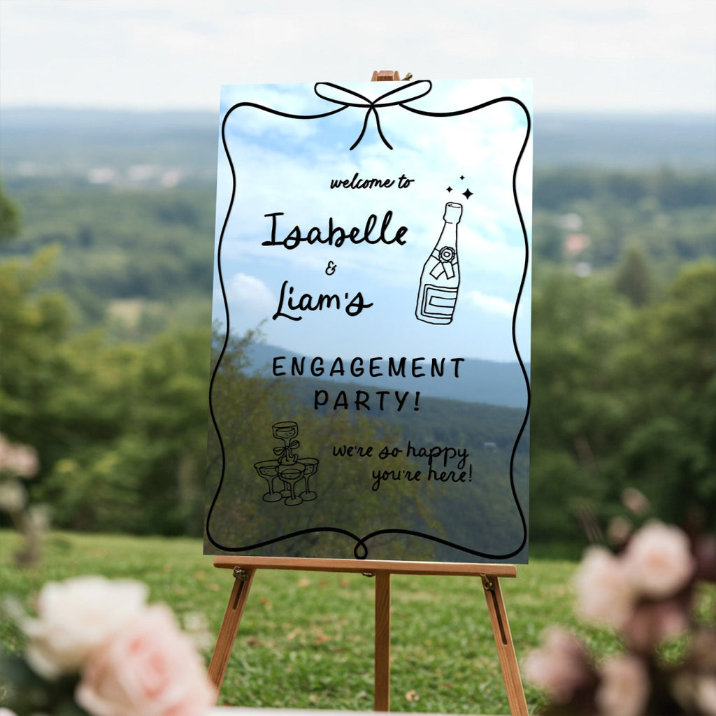 Engagement Party Welcome Sign, Hand Drawn Style Champagne Engagement Sign - SpeedyOrders