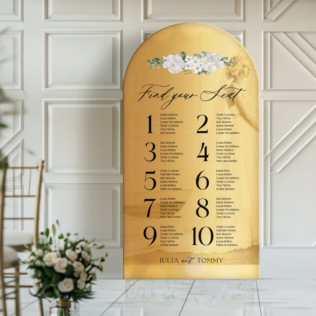Find Your Seat Mirror Sign, Custom Gold Mirror Wedding Seating Chart - SpeedyOrders