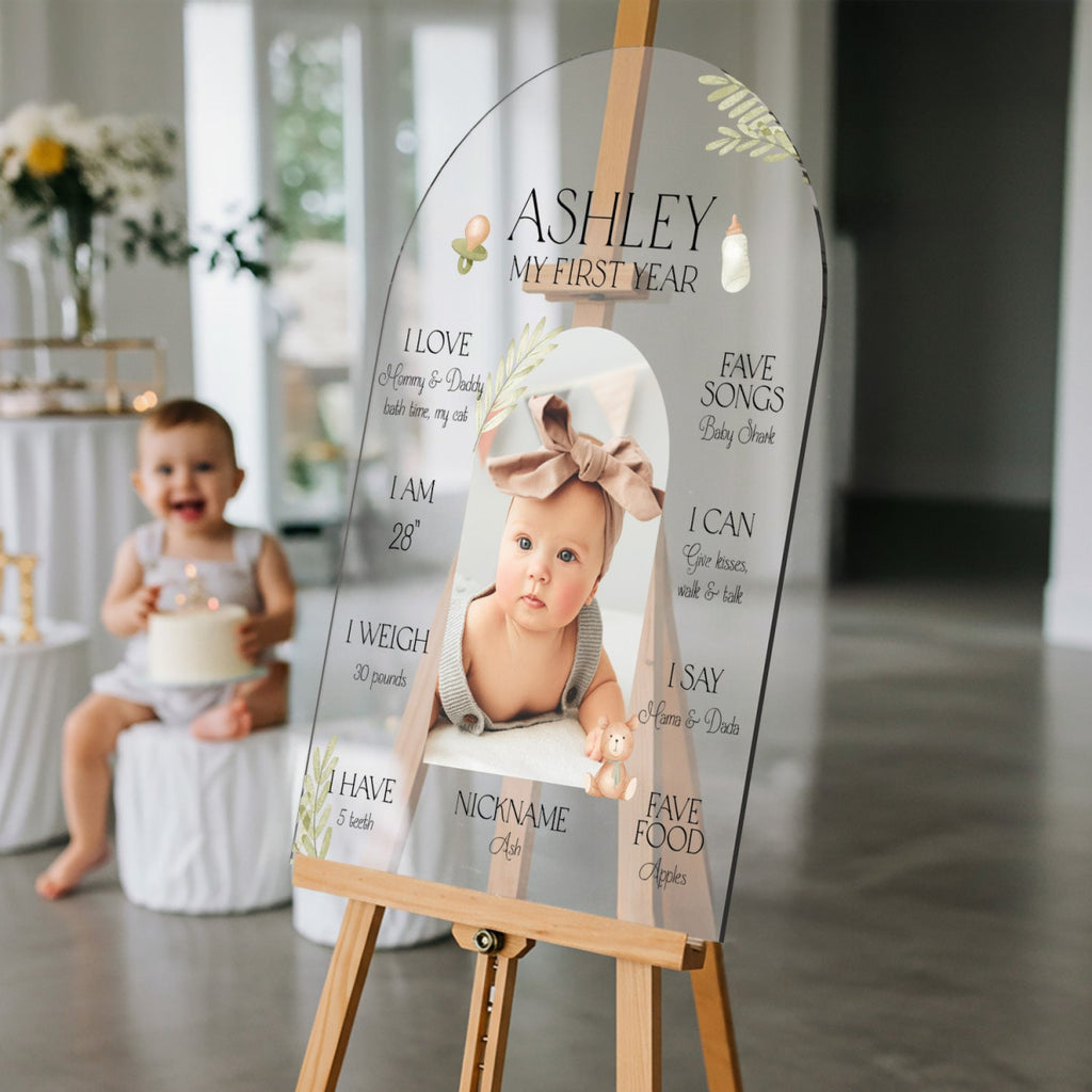 First Birthday Sign, Photo First Year Milestone Sign - SpeedyOrders