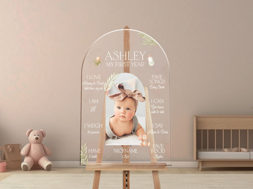 First Birthday Sign, Photo First Year Milestone Sign - SpeedyOrders
