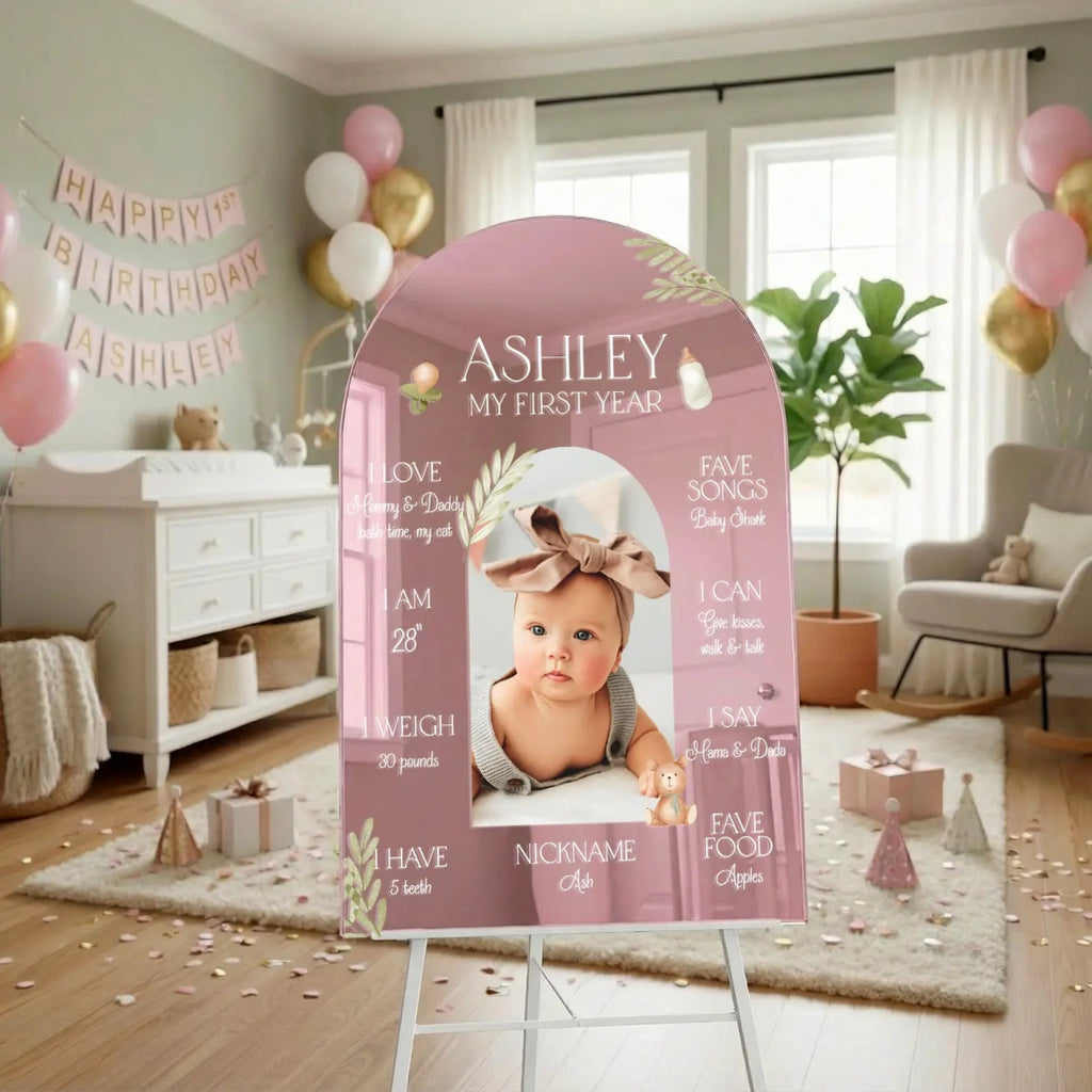 First Birthday Sign, Photo First Year Milestone Sign - SpeedyOrders