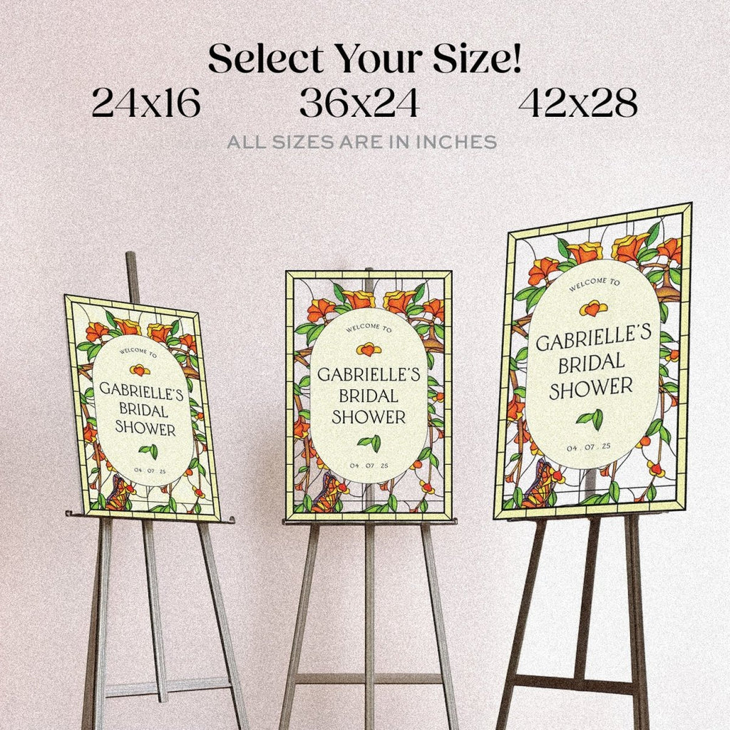 Floral Bridal Shower Sign, Orange Flowers Stained Glass Welcome Sign - SpeedyOrders