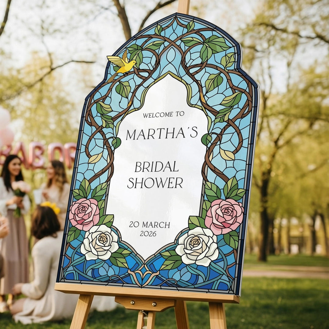 Floral bridal shower Sign, Stained Glass Bridal Shower Welcome Sign. - SpeedyOrders