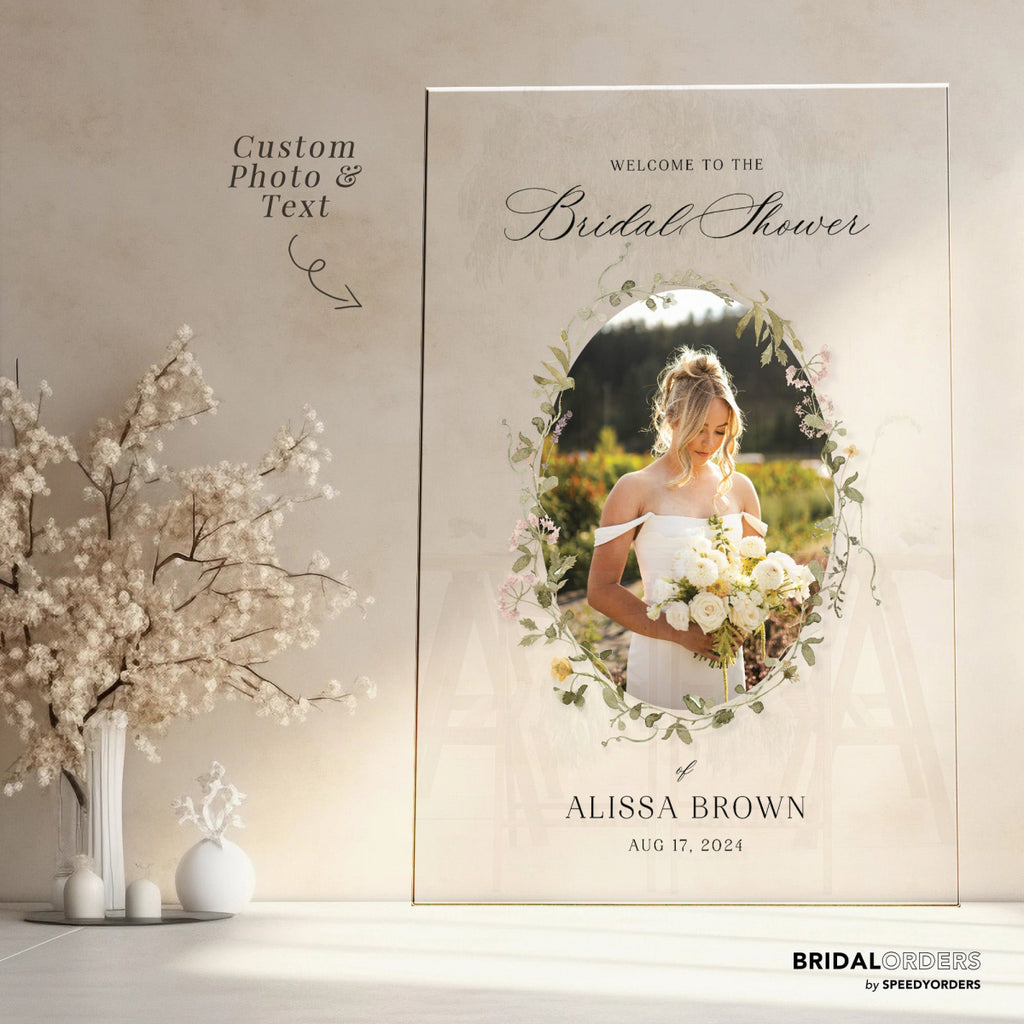 Floral Bridal Shower Sign With Custom Photo - SpeedyOrders