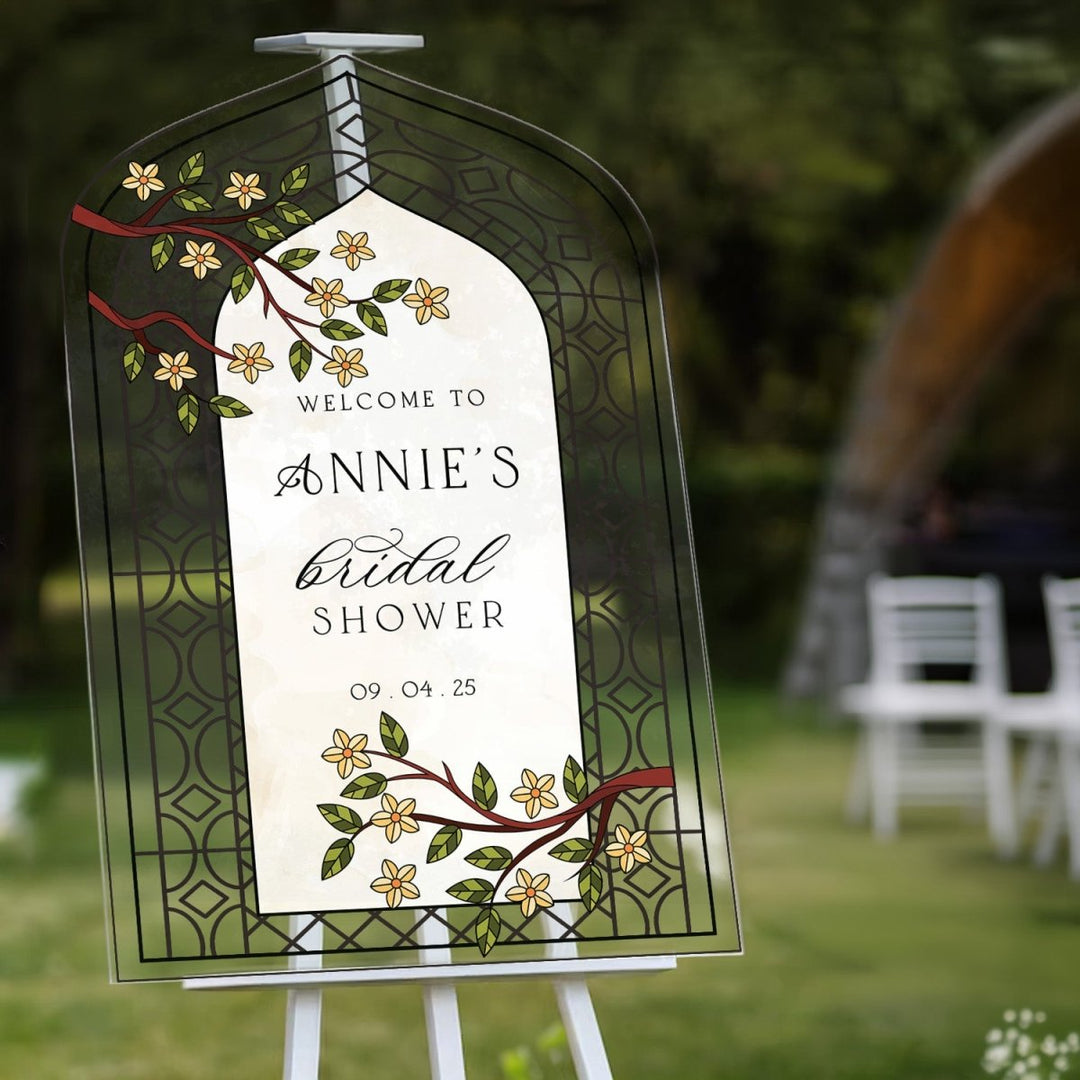 Floral Stained Glass Bridal Shower Sign, Bridal Shower Welcome Sign - SpeedyOrders