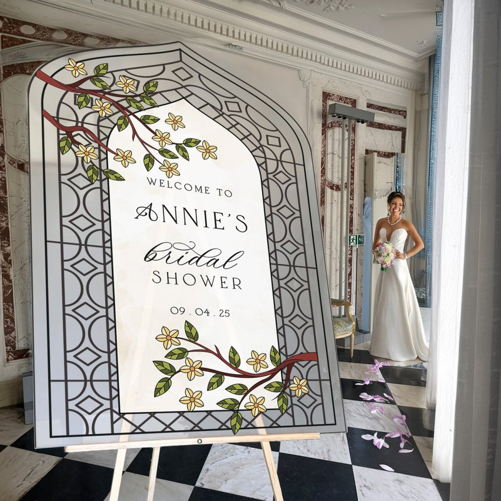 Floral Stained Glass Bridal Shower Sign, Bridal Shower Welcome Sign - SpeedyOrders