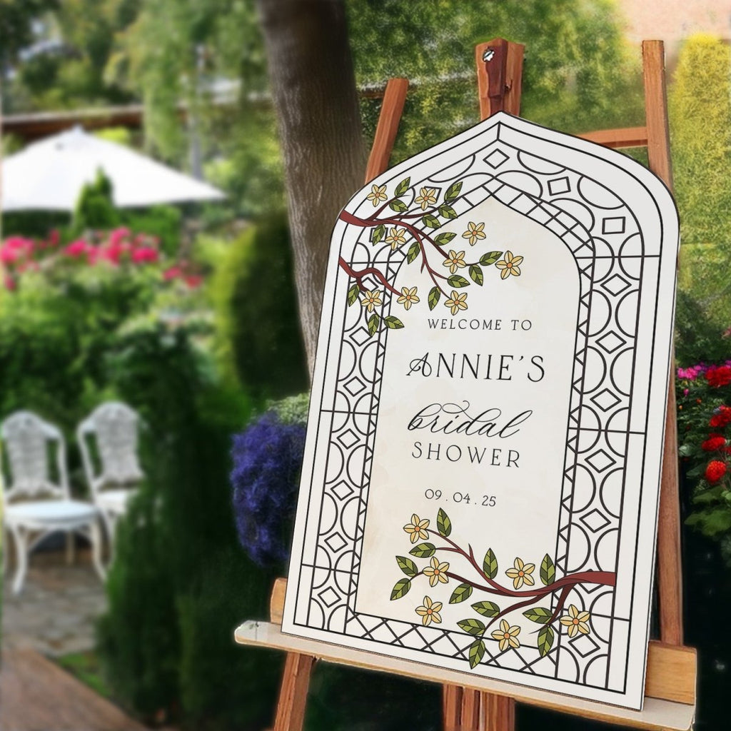 Floral Stained Glass Bridal Shower Sign, Bridal Shower Welcome Sign - SpeedyOrders