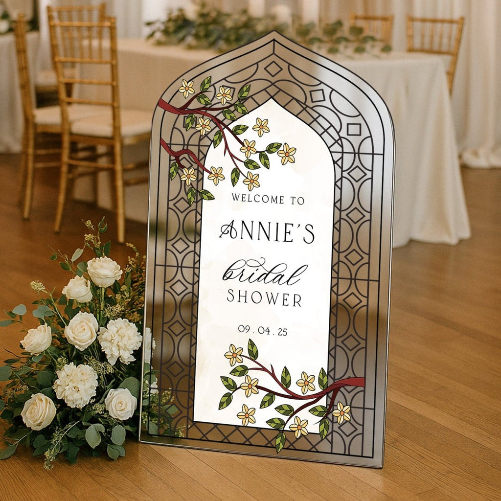 Floral Stained Glass Bridal Shower Sign, Bridal Shower Welcome Sign - SpeedyOrders