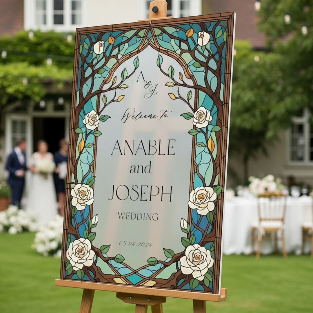 Floral Stained Glass Wedding Sign - SpeedyOrders