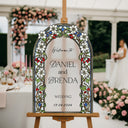 Floral Stained Glass Wedding Sign, Arched Garden Vine Wedding Welcome Sign - SpeedyOrders