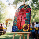 Floral Stained Glass Wedding Sign, Arched Mirror Wedding Welcome Sign - SpeedyOrders
