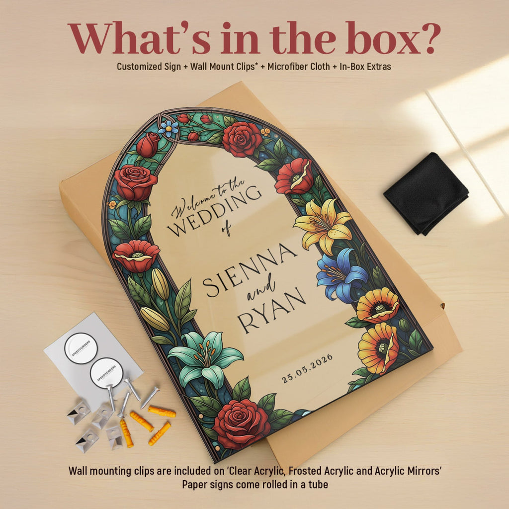 Floral Stained Glass Wedding Sign, Mirror Green Garden Wedding Welcome Sign - SpeedyOrders