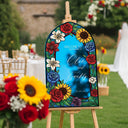 Floral Stained Glass Wedding Sign, Mirror Sunflowers Wedding Welcome Sign - SpeedyOrders
