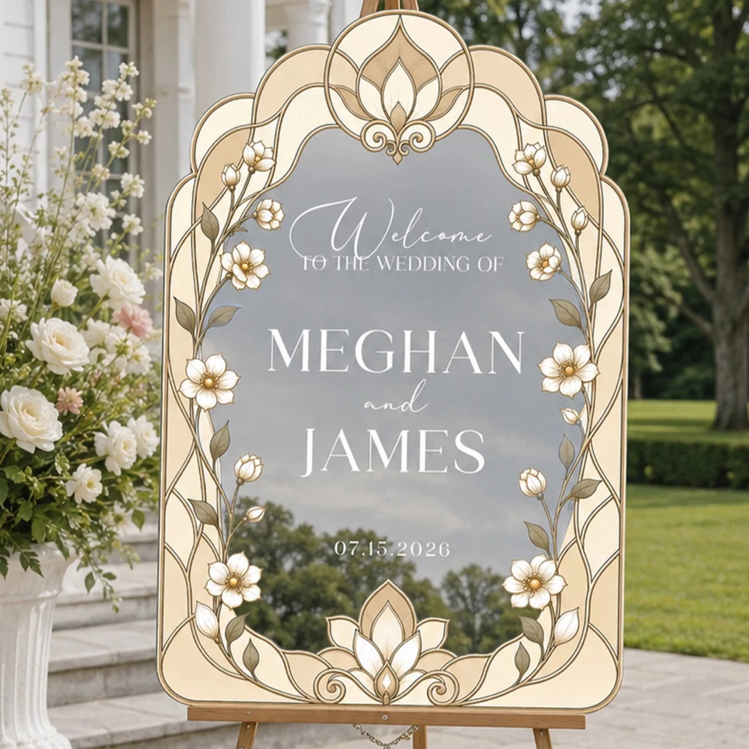 Floral Stained Glass Wedding Welcome Sign — Art Nouveau Arch - SpeedyOrders
