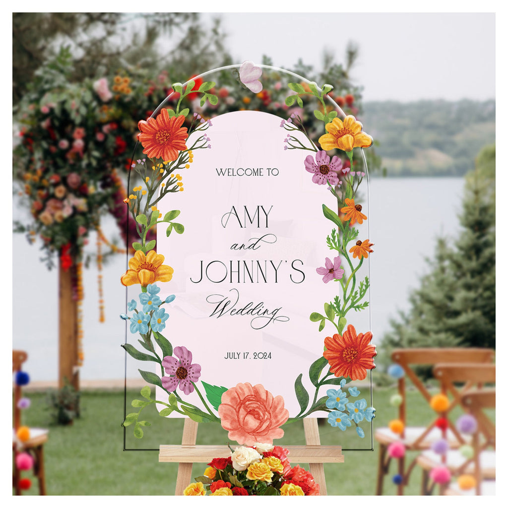 Floral Wedding Sign, Wedding Entrance Sign, Wildflowers Wedding Name Sign - SpeedyOrders