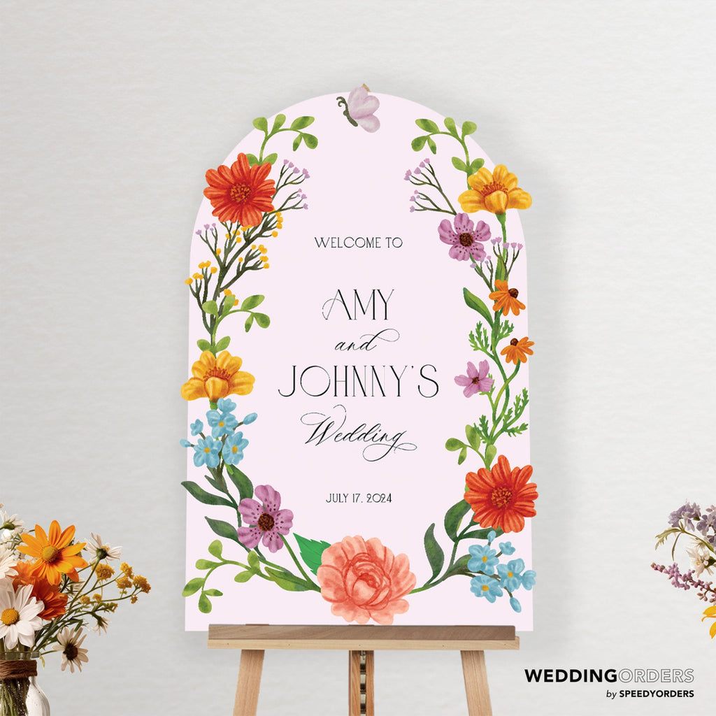 Floral Wedding Sign, Wedding Entrance Sign, Wildflowers Wedding Name Sign - SpeedyOrders