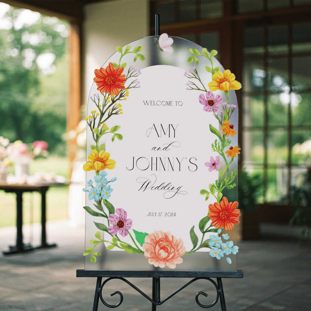 Floral Wedding Sign, Wedding Entrance Sign, Wildflowers Wedding Name Sign - SpeedyOrders