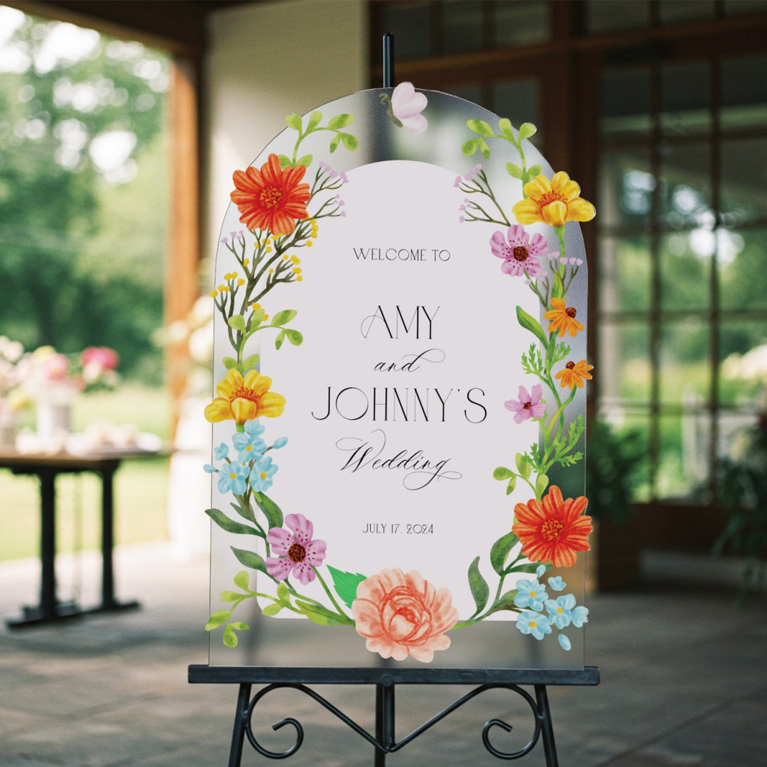 Floral Wedding Sign, Wedding Entrance Sign, Wildflowers Wedding Name Sign - SpeedyOrders