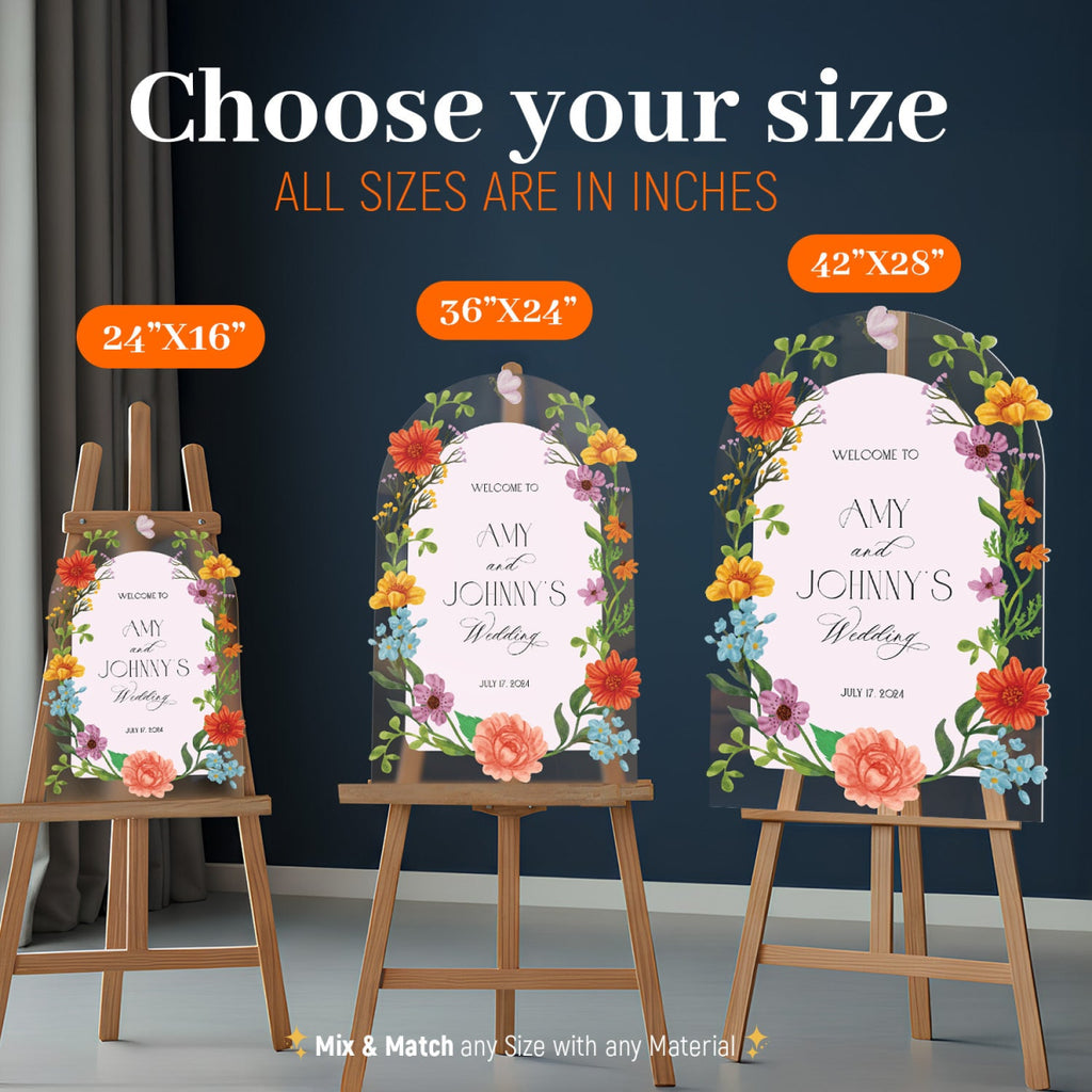 Floral Wedding Sign, Wedding Entrance Sign, Wildflowers Wedding Name Sign - SpeedyOrders