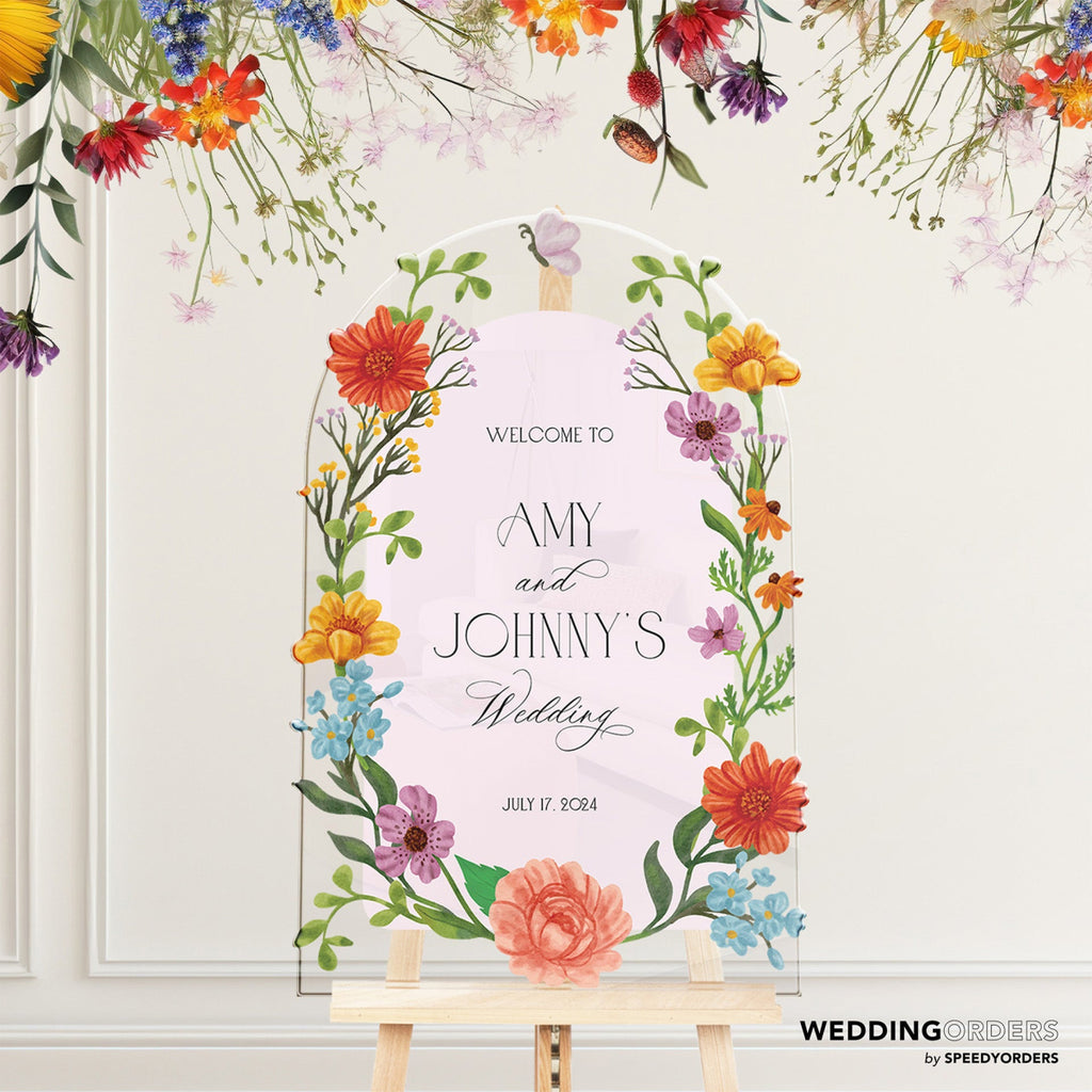 Floral Wedding Sign, Wedding Entrance Sign, Wildflowers Wedding Name Sign - SpeedyOrders