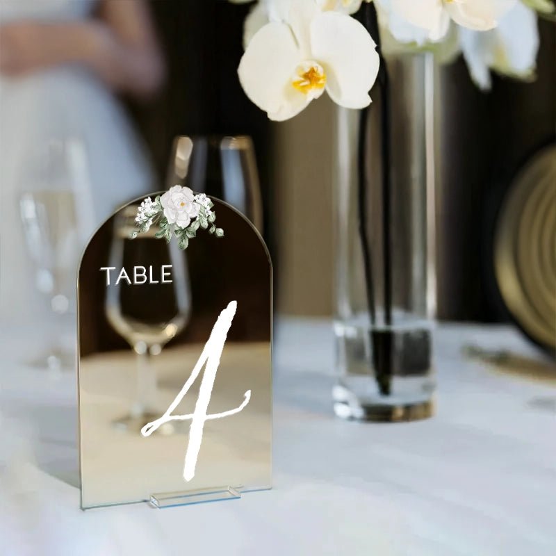 Floral Wedding Table Numbers, Acrylic Or Mirrored Table Numbers, Floral Wedding Decorations - SpeedyOrders
