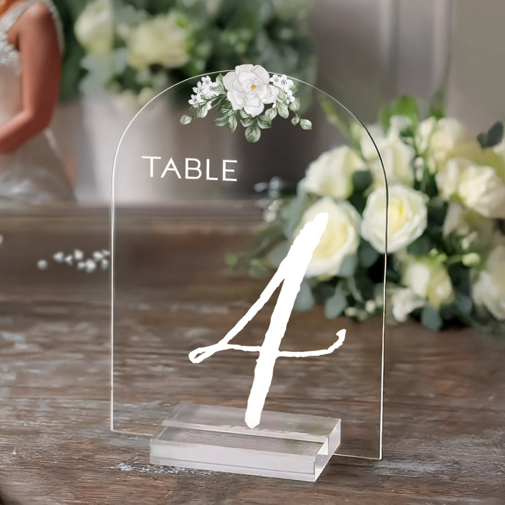 Floral Wedding Table Numbers, Acrylic Or Mirrored Table Numbers, Floral Wedding Decorations - SpeedyOrders