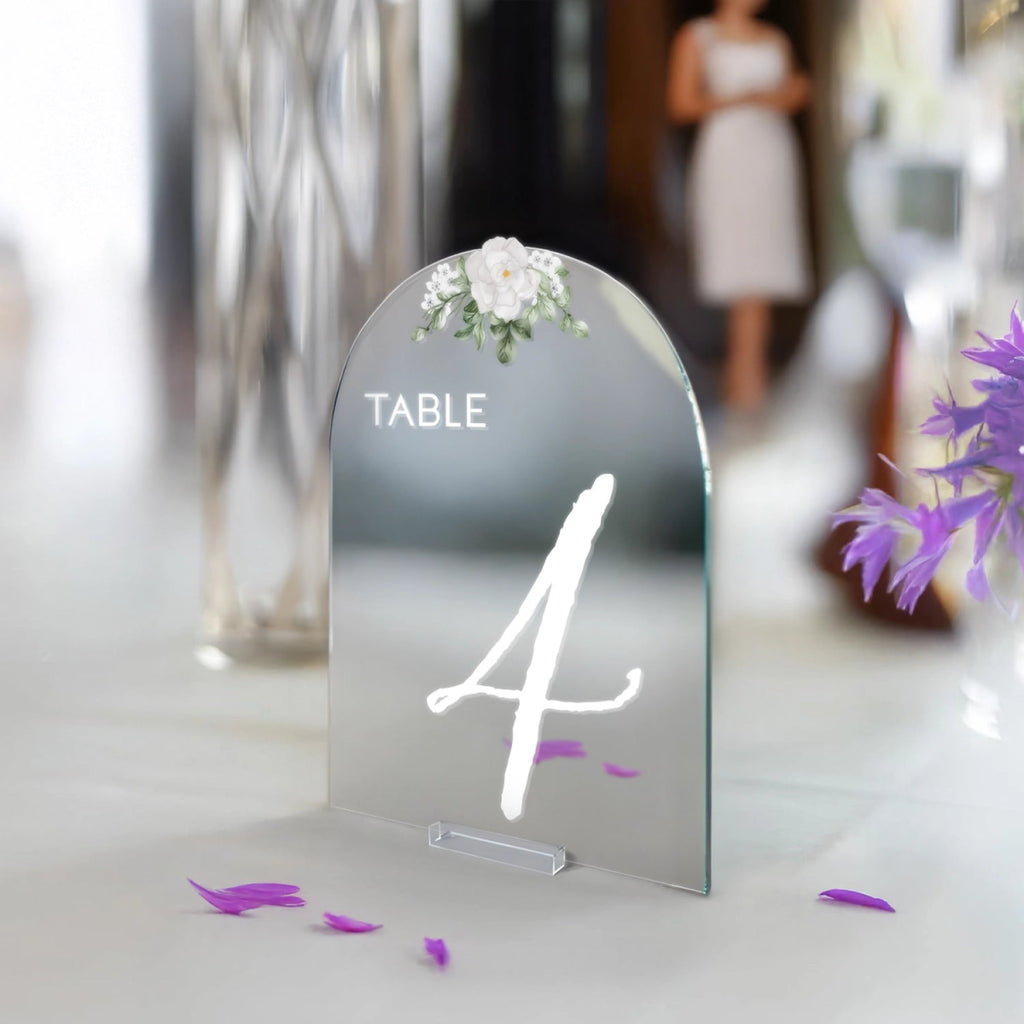 Floral Wedding Table Numbers, Acrylic Or Mirrored Table Numbers, Floral Wedding Decorations - SpeedyOrders
