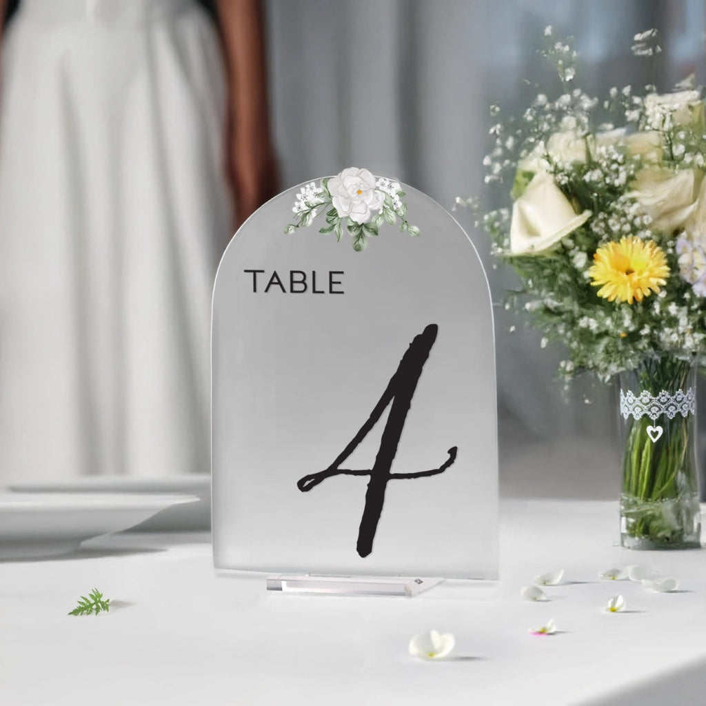 Floral Wedding Table Numbers, Acrylic Or Mirrored Table Numbers, Floral Wedding Decorations - SpeedyOrders