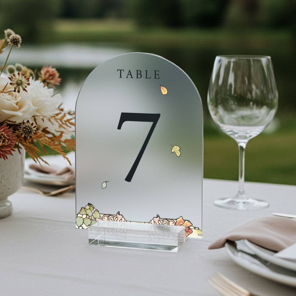 Floral Wedding Table Numbers, Forever In Love Wedding Table Signs, Acrylic Or Mirrored Table Numbers, Floral Wedding Decorations - SpeedyOrders