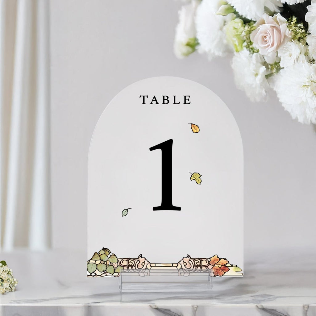 Floral Wedding Table Numbers, Forever In Love Wedding Table Signs, Acrylic Or Mirrored Table Numbers, Floral Wedding Decorations - SpeedyOrders