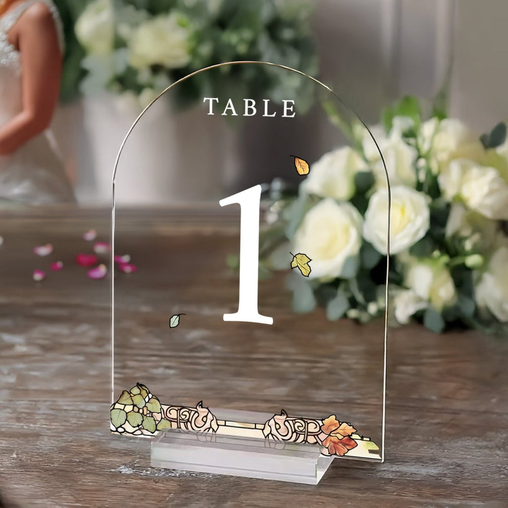 Floral Wedding Table Numbers, Forever In Love Wedding Table Signs, Acrylic Or Mirrored Table Numbers, Floral Wedding Decorations - SpeedyOrders