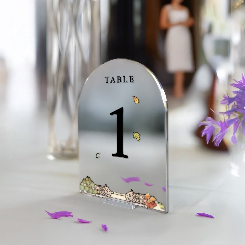 Floral Wedding Table Numbers, Forever In Love Wedding Table Signs, Acrylic Or Mirrored Table Numbers, Floral Wedding Decorations - SpeedyOrders
