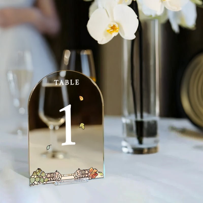 Floral Wedding Table Numbers, Forever In Love Wedding Table Signs, Acrylic Or Mirrored Table Numbers, Floral Wedding Decorations - SpeedyOrders