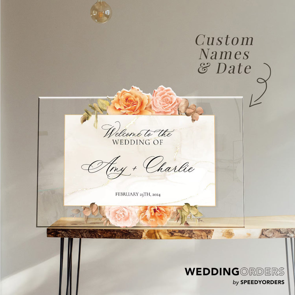 Floral Wedding Welcome Sign, Acrylic Wedding Sign - SpeedyOrders
