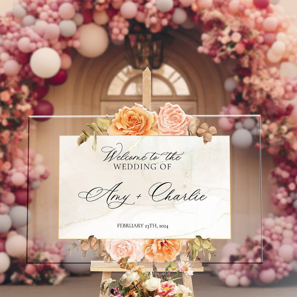 Floral Wedding Welcome Sign, Acrylic Wedding Sign - SpeedyOrders