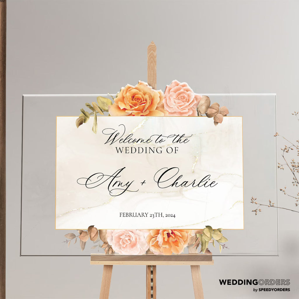 Floral Wedding Welcome Sign, Acrylic Wedding Sign - SpeedyOrders