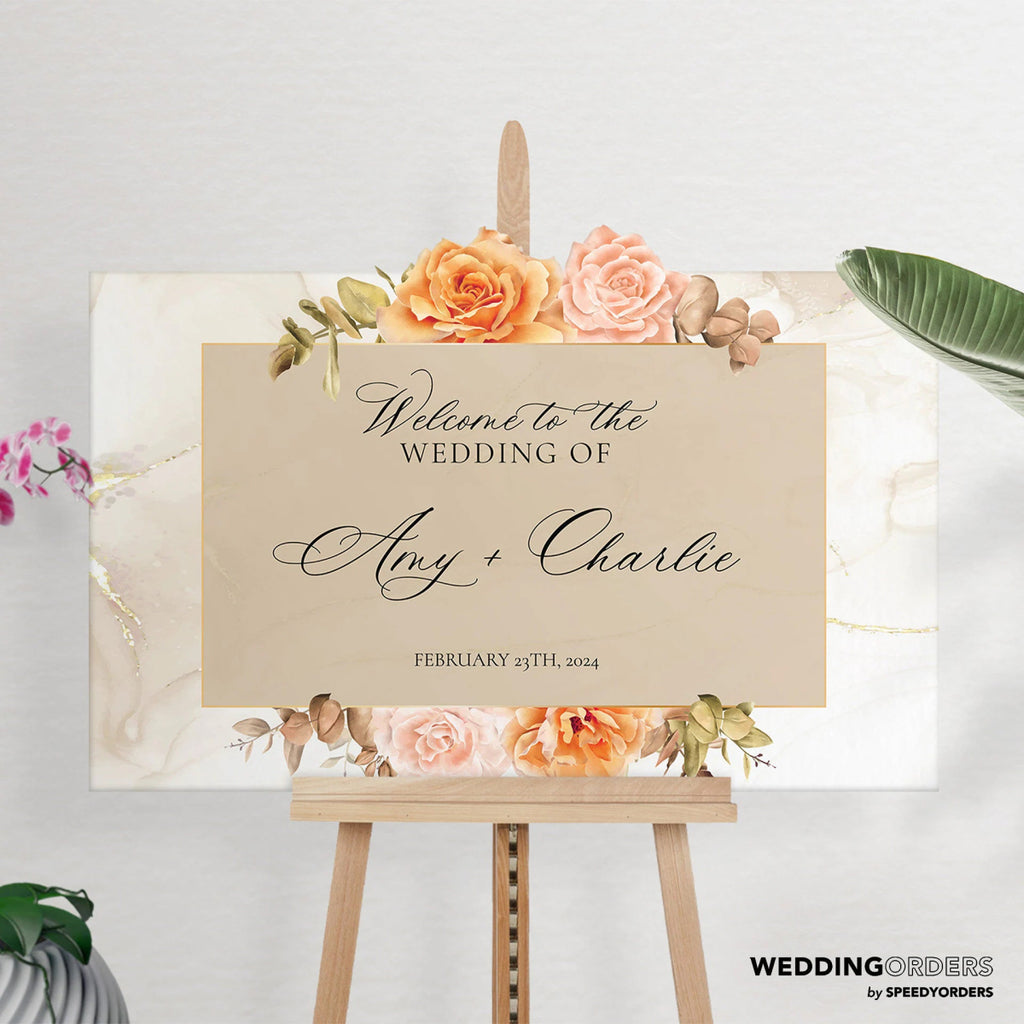 Floral Wedding Welcome Sign, Acrylic Wedding Sign - SpeedyOrders