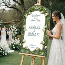 Floral Wedding Welcome Sign, Green Stained Glass Wedding Signs - SpeedyOrders
