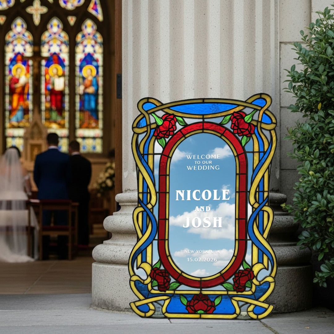Floral Wedding Welcome Sign, Stained Glass Wedding Signs - SpeedyOrders