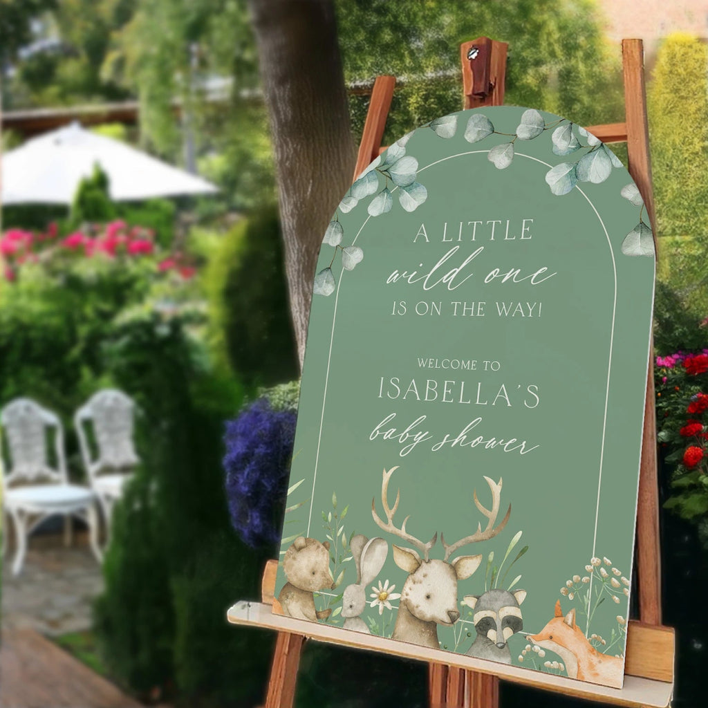 Forest Friends Baby Name Sign For Baby Shower Decor, A Little Wild One Is On The Way Baby Shower Welcome Sign - SpeedyOrders