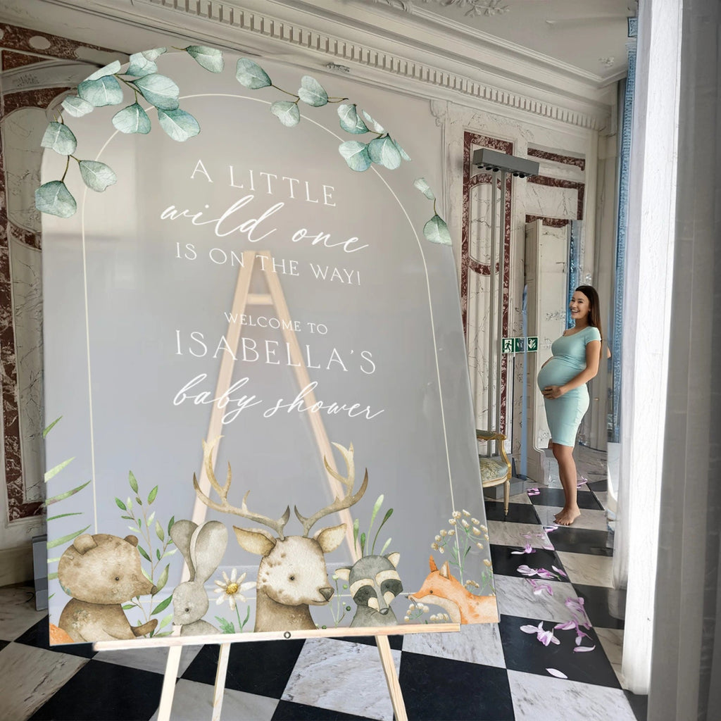 Forest Friends Baby Name Sign For Baby Shower Decor, A Little Wild One Is On The Way Baby Shower Welcome Sign - SpeedyOrders