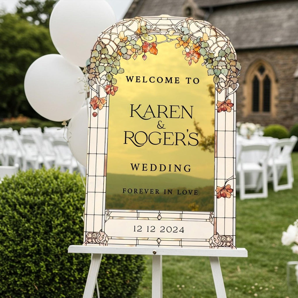 Forever In Love Wedding Bundle Set, Stained Glass Floral Wedding Sign Bundle, Seating Chart, Order Of Events and Table Signs - SpeedyOrders