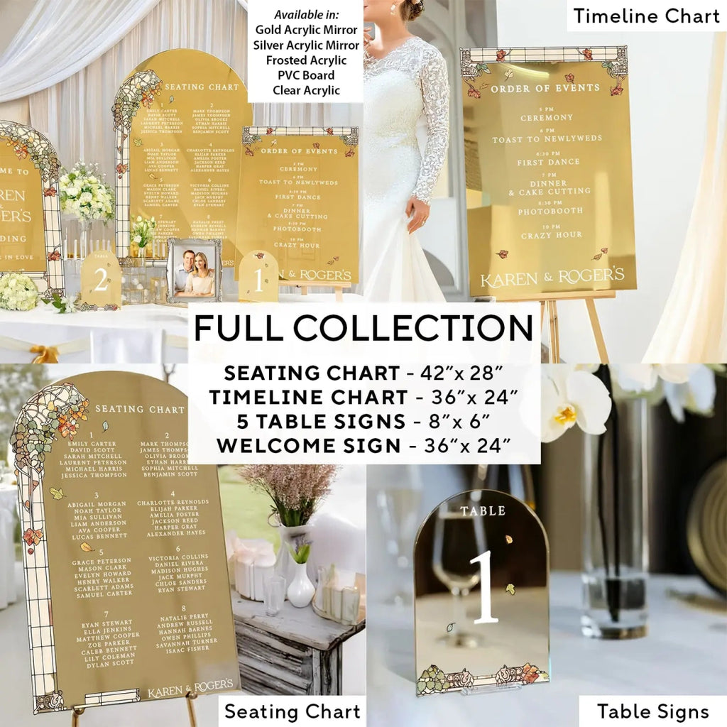 Forever In Love Wedding Bundle Set, Stained Glass Floral Wedding Sign Bundle, Seating Chart, Order Of Events and Table Signs - SpeedyOrders