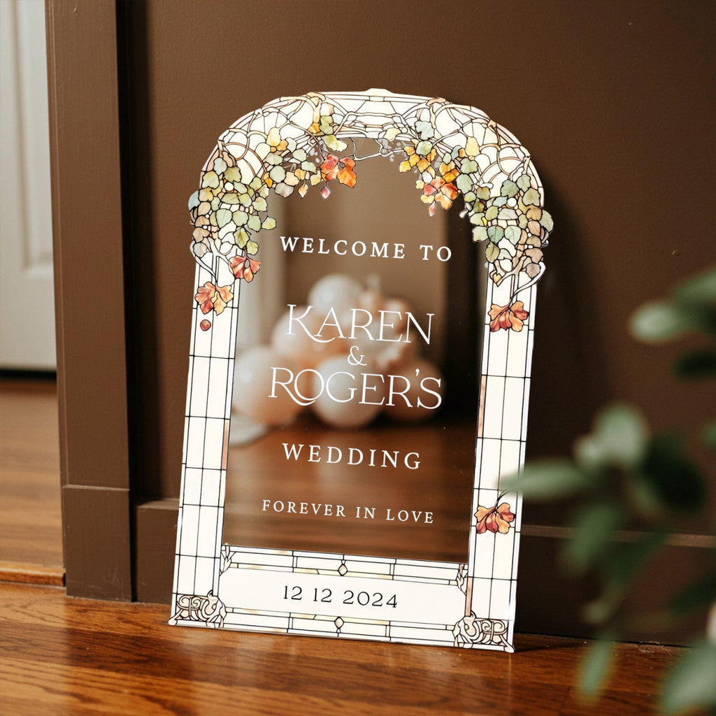 Forever In Love Wedding Welcome Sign, Stained Glass Floral Wedding Sign - SpeedyOrders
