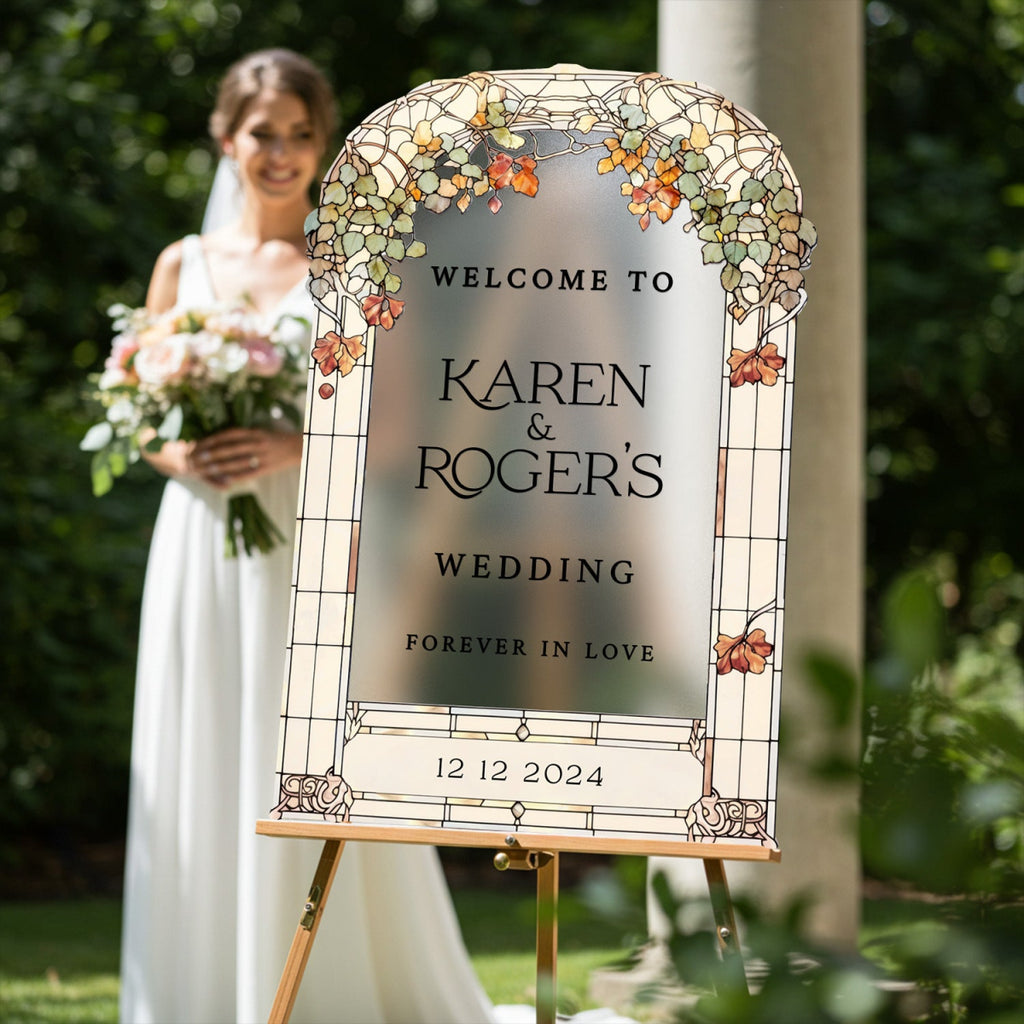 Forever In Love Wedding Welcome Sign, Stained Glass Floral Wedding Sign - SpeedyOrders