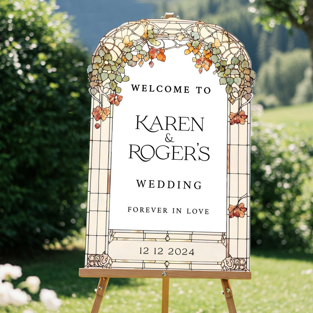 Forever In Love Wedding Welcome Sign, Stained Glass Floral Wedding Sign - SpeedyOrders
